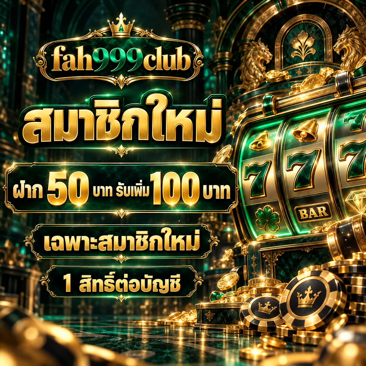 ภาพโปรโมชั่นสมาชิกใหม่ ฝาก 50 บาท รับเพิ่ม 100 บาท